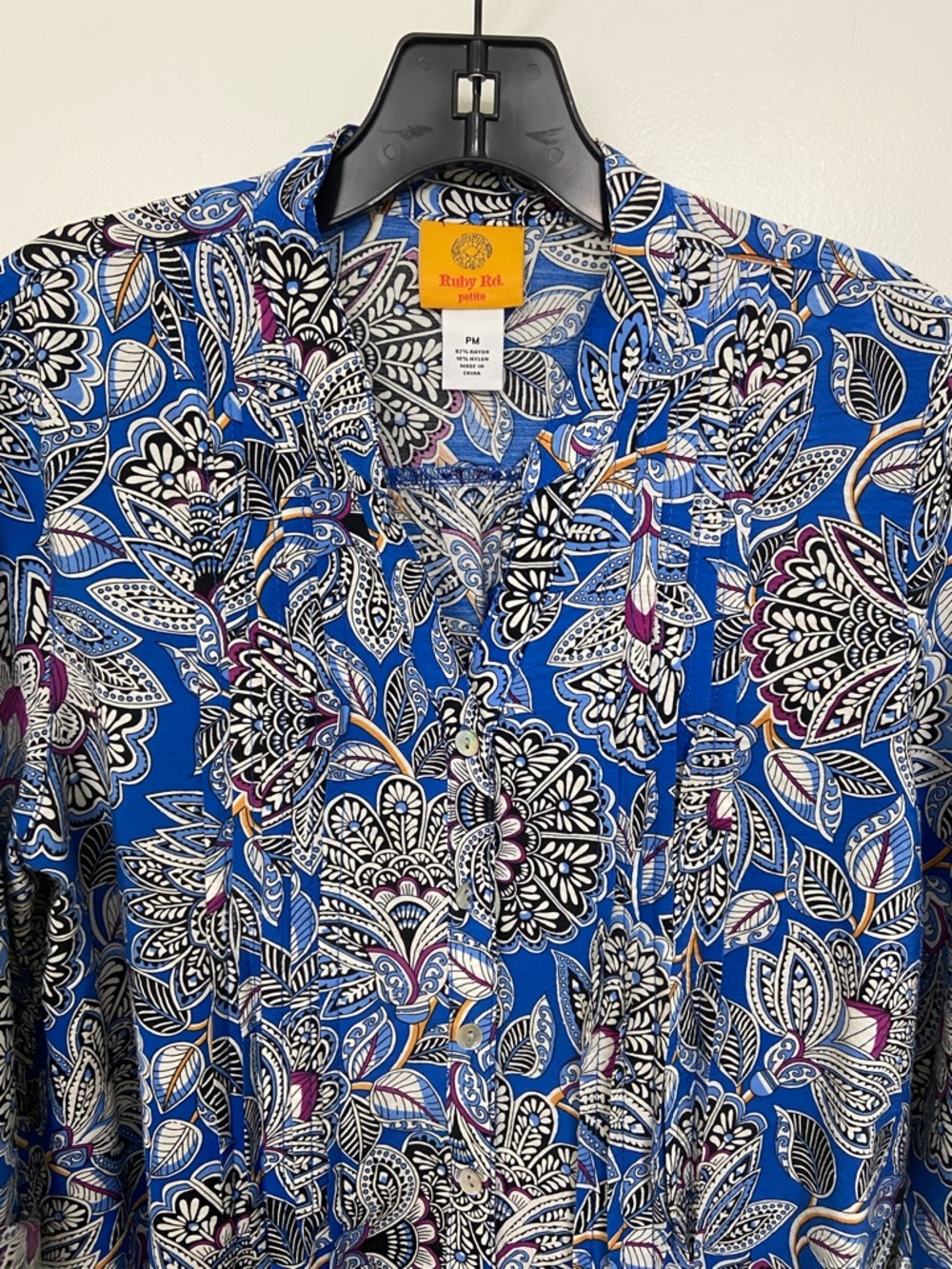 Ruby Rd. Blue Paisley-Leaf Button Front Tunic - Picture 3 of 5
